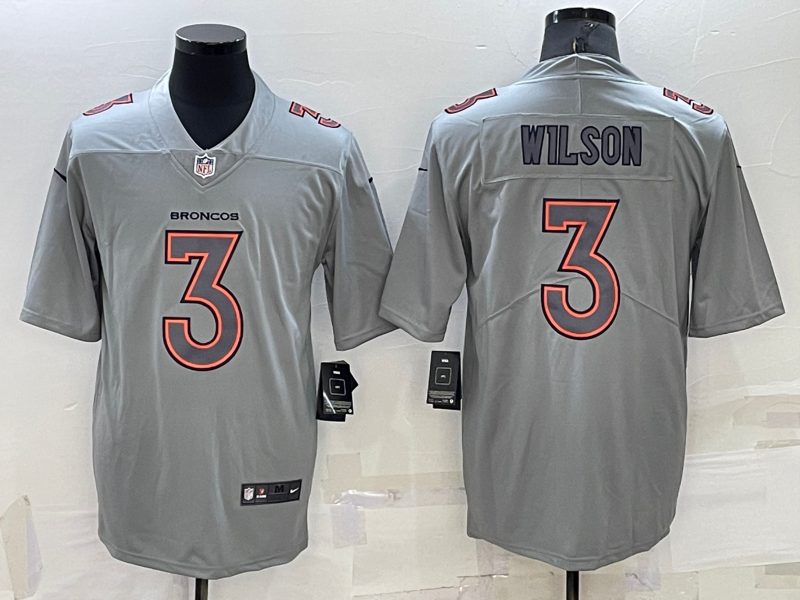 Men's Denver Broncos #3 Russell Wilson Grey With Patch Atmosphere Fashion Stitched Jersey
